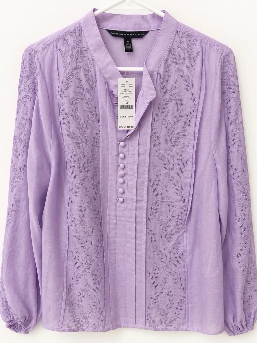 White House Black Market Lilac Embroidered Eyelet Blouse